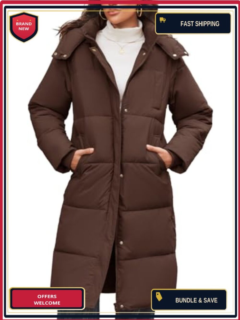 Women's Long Puffer Coat Winter Hooded Down Jacket